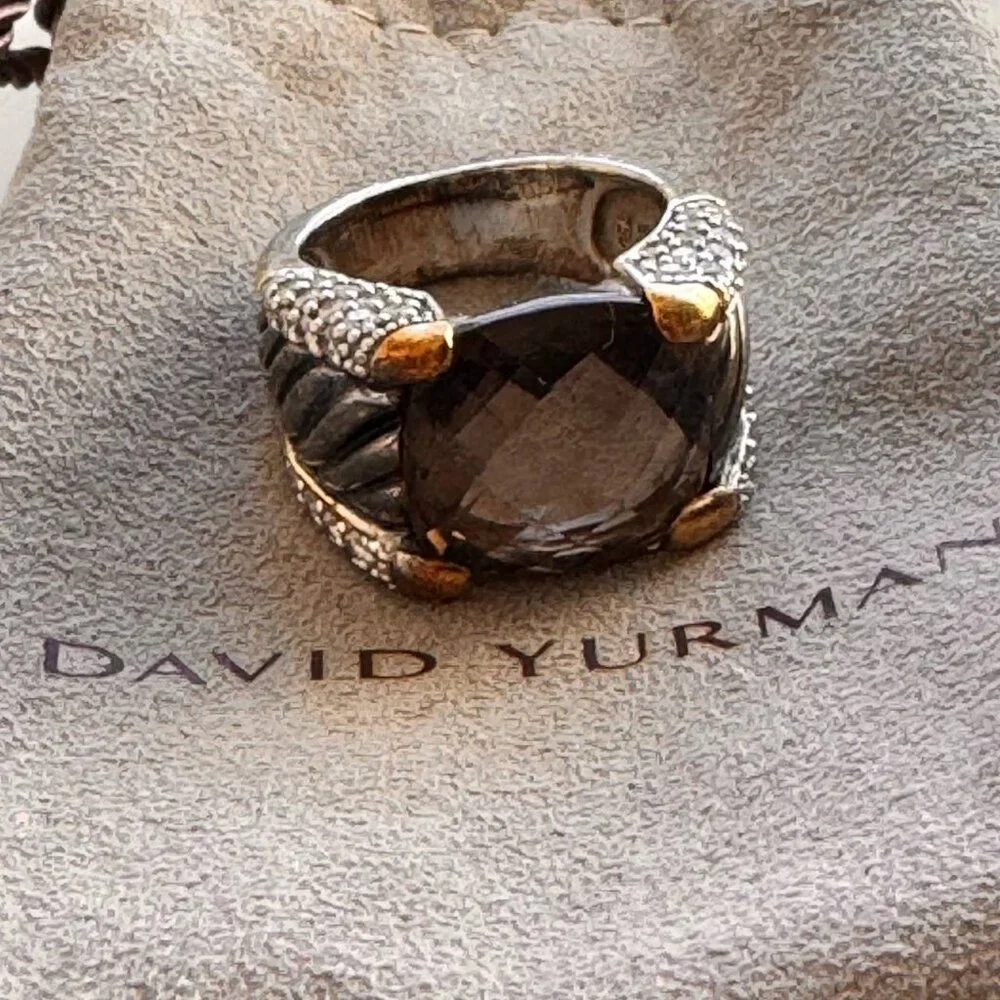 David Yurman Smoky Quartz Statement Ring in Sterling Silver, Gold and Diamonds - Picture 4 of 8